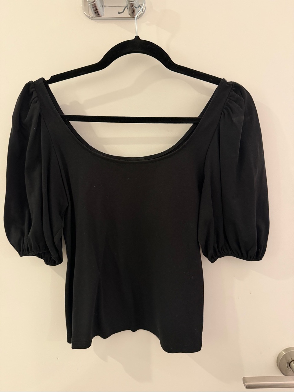 Theory Black Puff Sleeve Square Neck Top Size P